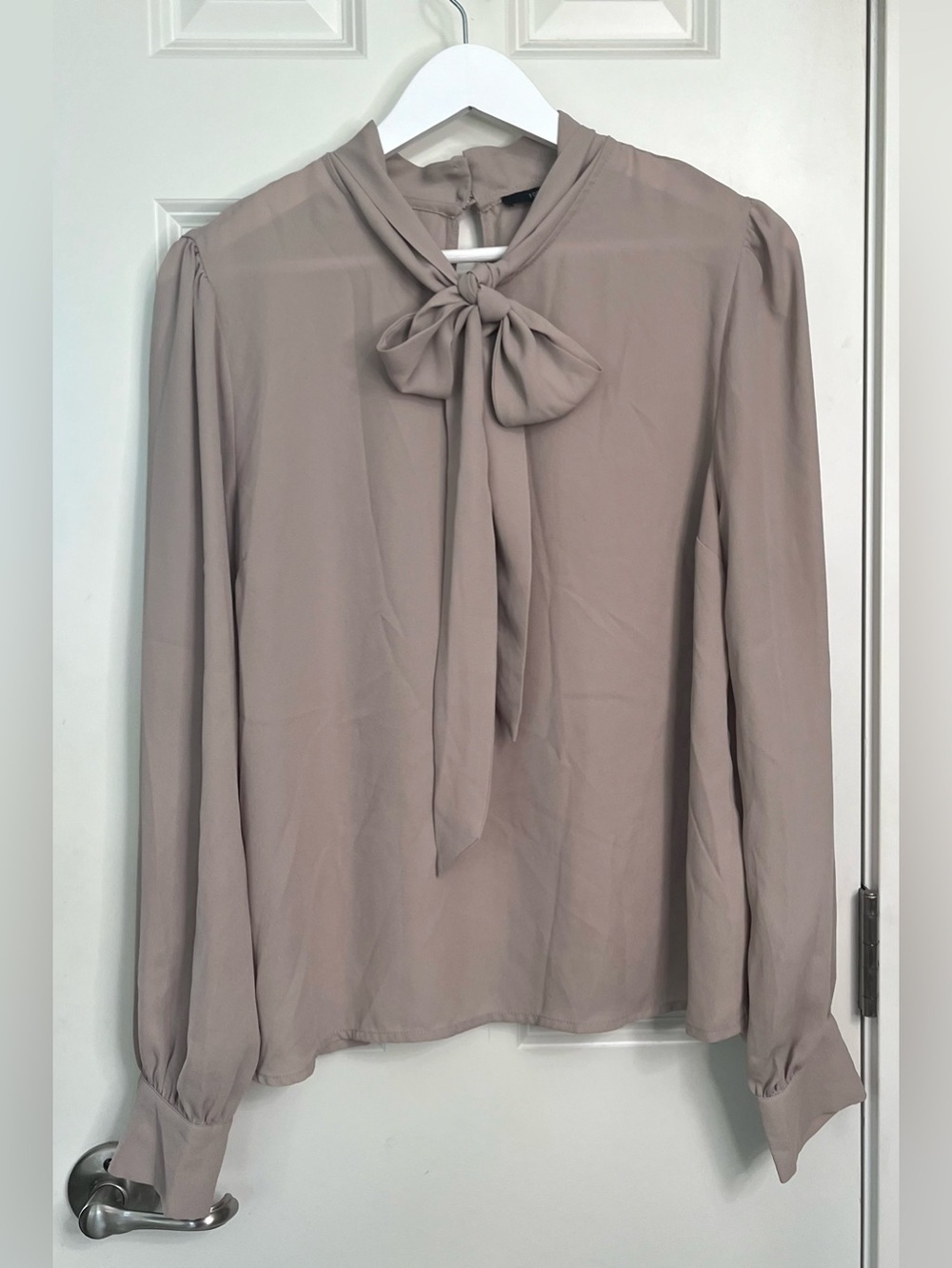 Forever 21 Taupe Tie-Neck Long Sleeve Blouse